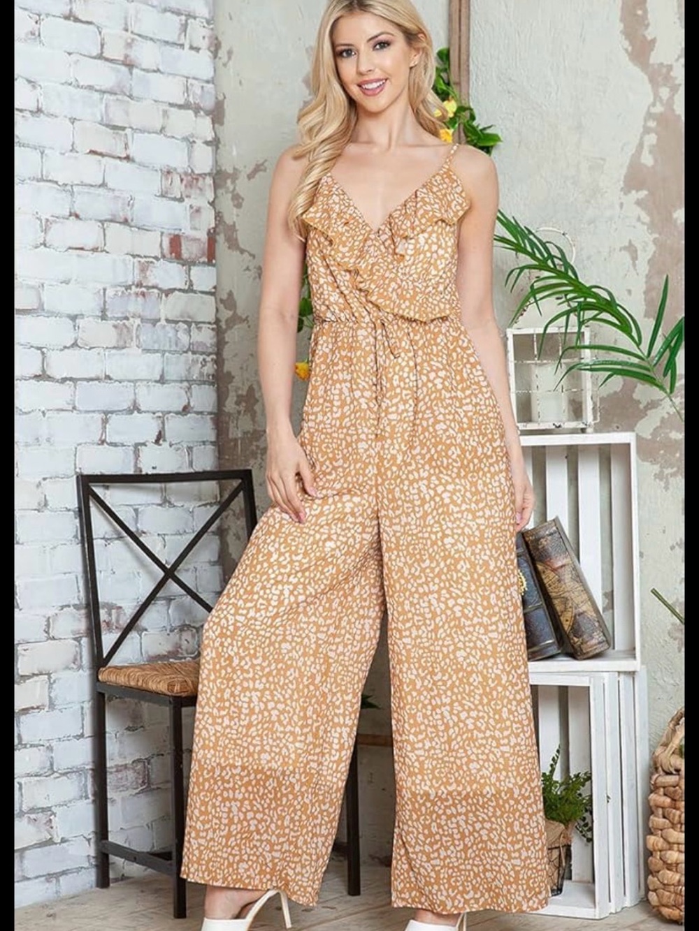 Meufam yellow leopard print sleeveless jumpsuit